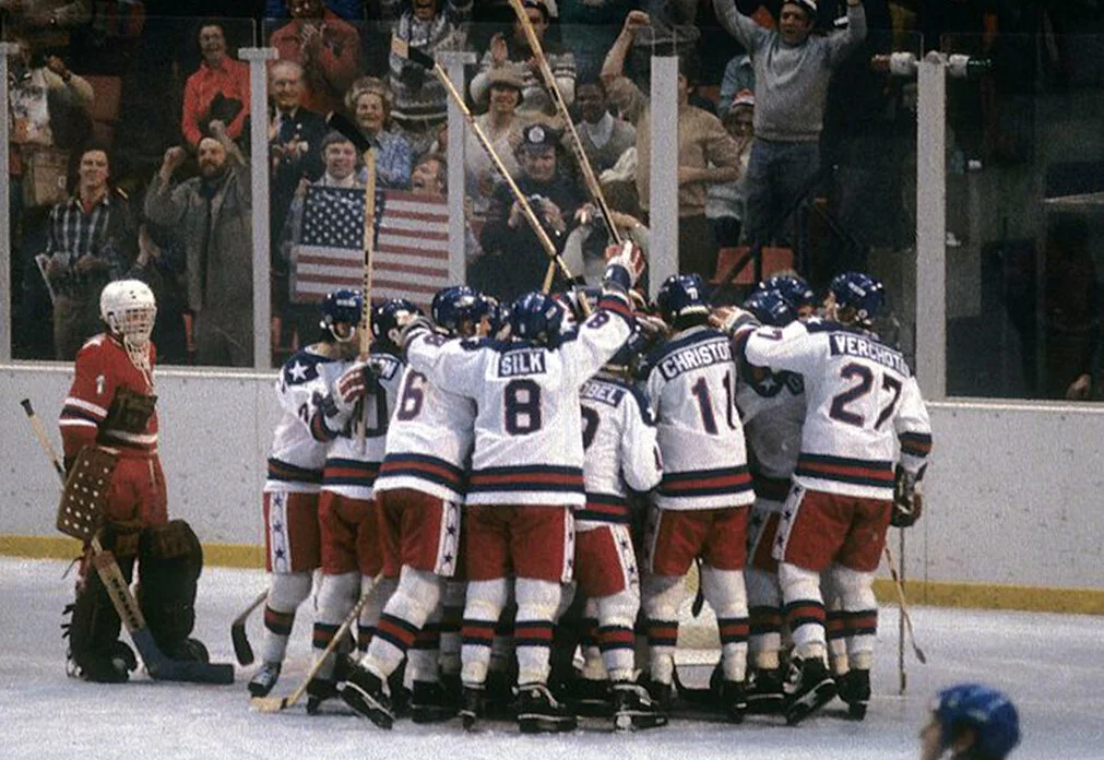 1980 U.S Men’s Olympic Hockey Team in a huddle
