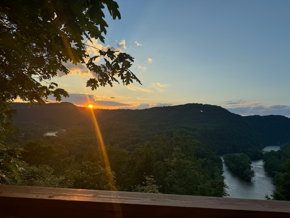 A scenic view of the Greenbrier Valley at sunset in West Virginia.